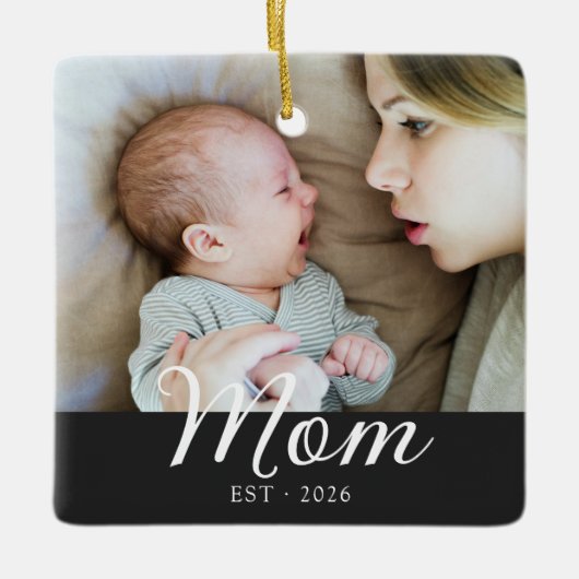 Mama hat Schwarz-Weiß-Script-Foto eingerichtet Keramikornament (Vorderseite)