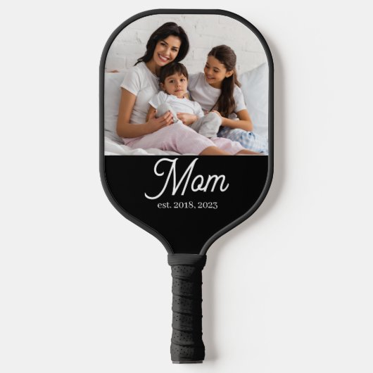 Mama hat Schwarz-Weiß-Script-Foto eingerichtet Pickleball Schläger (Vorderseite)