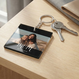 Mama hat schwarzes weißes Schriftfoto etabliert Schlüsselanhänger