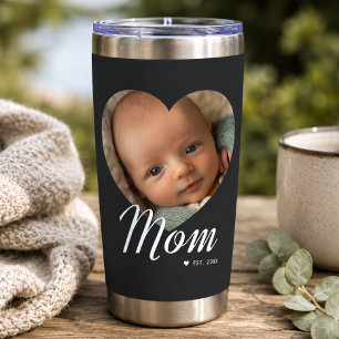 Mama hat Skript Herz Foto Schwarz eingerichtet Thermobecher