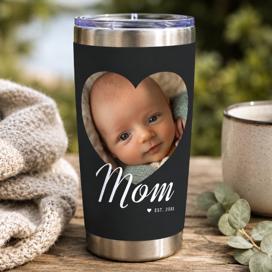 Mama hat Skript Herz Foto Schwarz eingerichtet Thermobecher