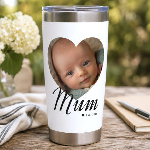 Mama hat Skript Herz Foto Weiß eingerichtet Thermobecher