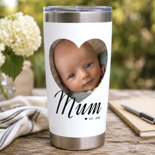 Mama hat Skript Herz Foto Weiß eingerichtet Thermobecher
