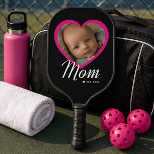Mama hat Skript Pink Heart Foto Schwarz Carb Pickleball Schläger