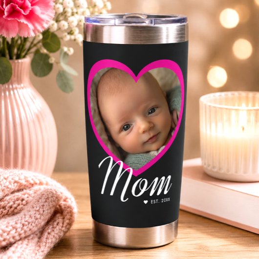 Mama hat Skript Pink Heart Foto Schwarz eingericht Thermobecher