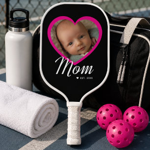 Mama hat Skript Pink Heart Foto Schwarz erstellt Pickleball Schläger