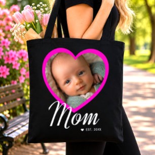 Mama hat Skript Pink Heart Foto Schwarz erstellt Tasche