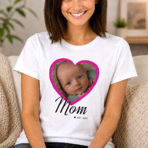 Mama hat Skript Pink Heart Foto Weiß eingerichtet T-Shirt