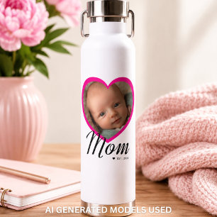 Mama hat Skript Pink Heart Foto Weiß erstellt Trinkflasche