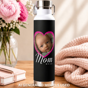 Mama hat Skript Pink Herz Foto Schwarz erstellt Trinkflasche