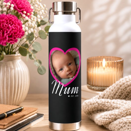 Mama hat Skript Rosa Herz Foto Schwarz eingerichte Trinkflasche
