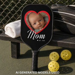 Mama hat Skript Rot Herz Foto Schwarz eingerichtet Pickleball Schläger