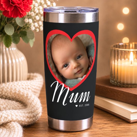 Mama hat Skript Rot Herz Foto Schwarz eingerichtet Thermobecher