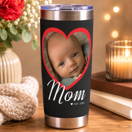 Mama hat Skript Rot Herz Foto Schwarz eingerichtet Thermobecher