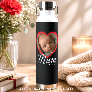 Mama hat Skript Rot Herz Foto Schwarz eingerichtet Trinkflasche