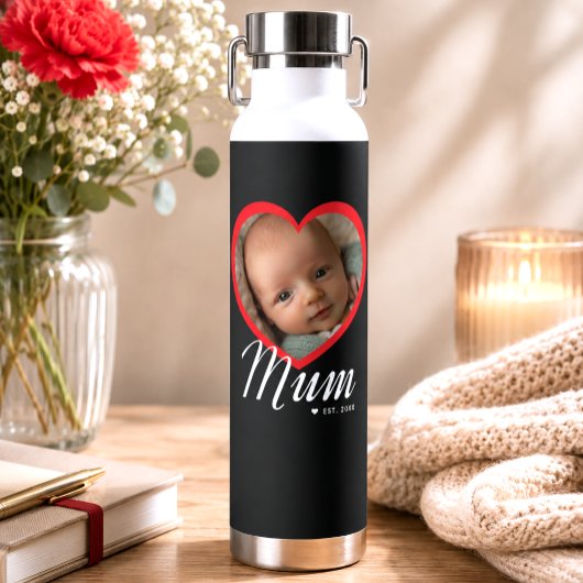 Mama hat Skript Rot Herz Foto Schwarz eingerichtet Trinkflasche