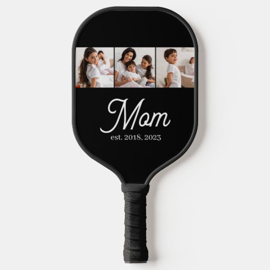 Mama hat Skript Schwarz 3 Foto Pickleball Schläger (Vorderseite)