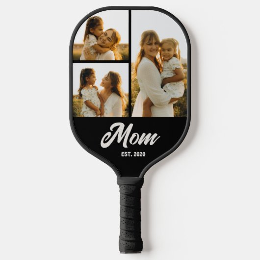 Mama hat Skript Schwarz 3 Foto Pickleball Schläger (Vorderseite)