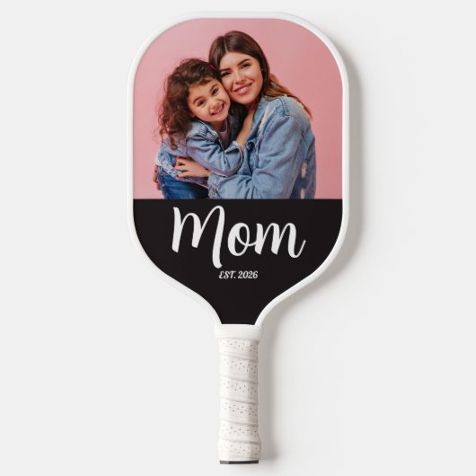 Mama hat Skript Schwarz Foto Pickleball Schläger (Vorderseite)