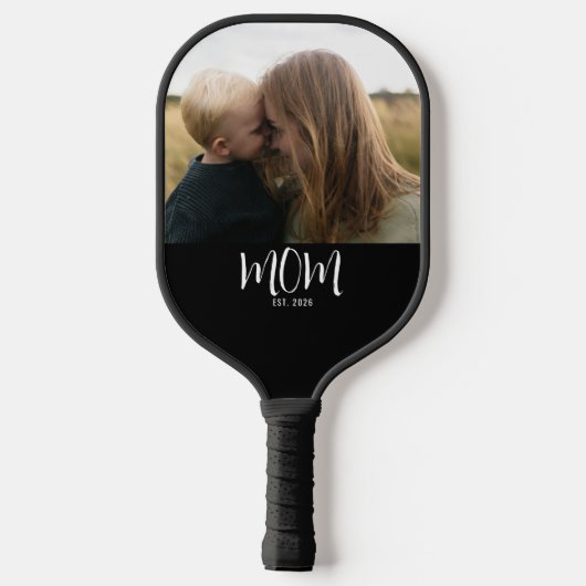 Mama hat Skript Schwarz Foto Pickleball Schläger (Rückseite)