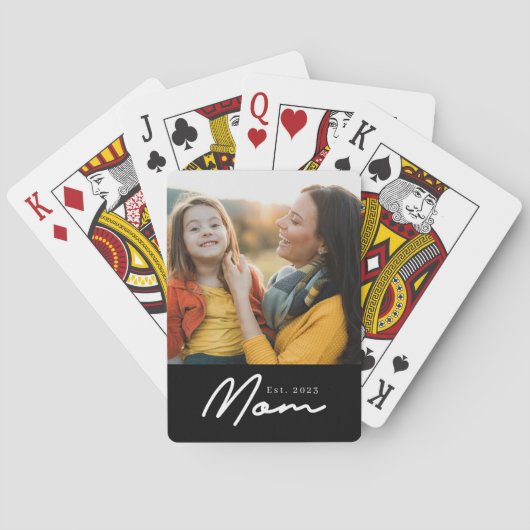 Mama hat Skript Schwarz Foto Spielkarten (Rückseite)