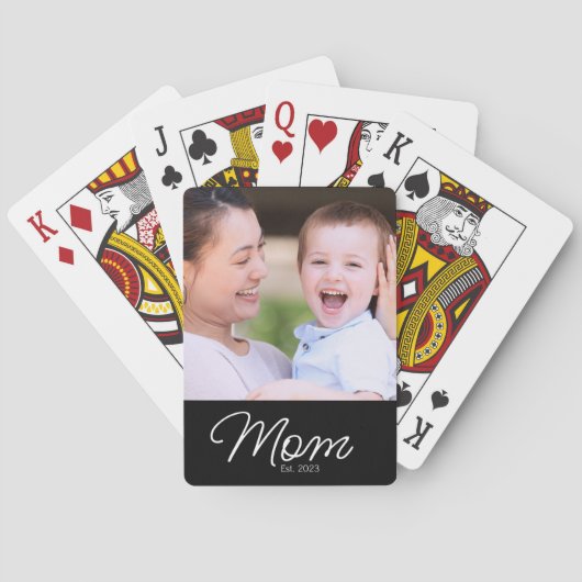 Mama hat Skript Schwarz Foto Spielkarten (Rückseite)