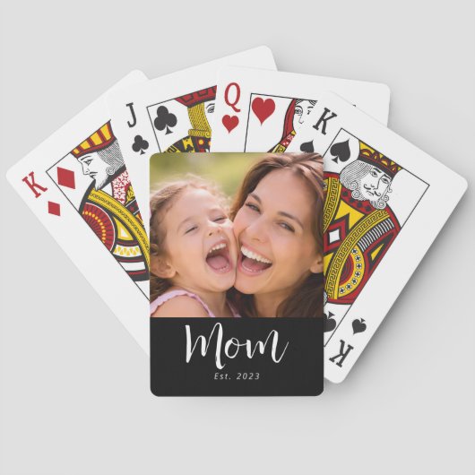 Mama hat Skript Schwarz Foto Spielkarten (Rückseite)