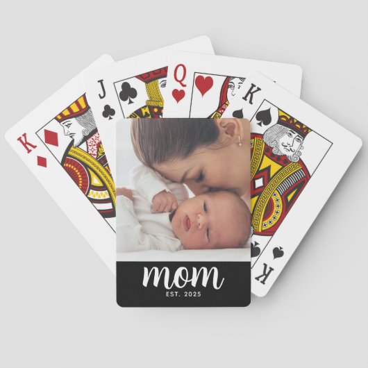 Mama hat Skript Schwarz Foto Spielkarten (Rückseite)