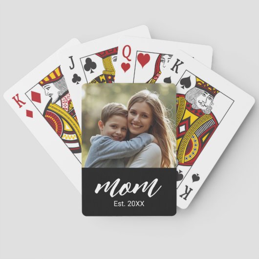 Mama hat Skript Schwarzes Foto Spielkarten (Rückseite)
