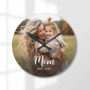Mama hat Weißschrift-Foto eingerichtet Runde Wanduhr