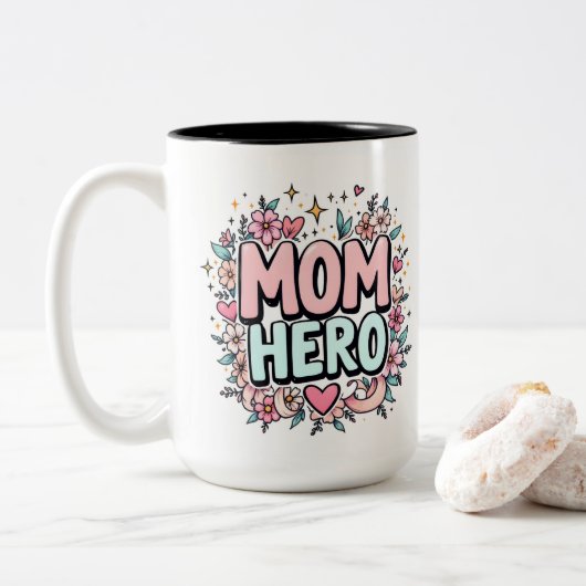 Mama Heldin Zweifarbige Tasse (Mit Donut)