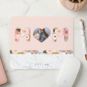 MAMA Herz Foto Rahmen Blumenmuster & Marmor Rosa Mousepad