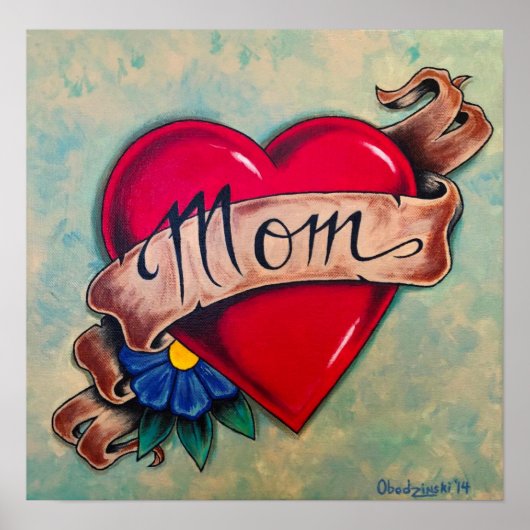 "Mama" Herz Tattoo Art Poster Print (Vorne)