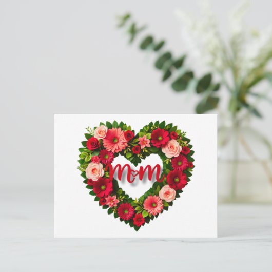 "Mama" Herzgestalterischer Kranz von Blume Postkarte (Stehend Vorderseite)
