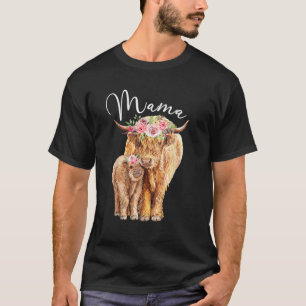 Mama Highland Kuh mit Baby Calf Floral Mütter Da T-Shirt