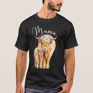 Mama Highland-Kuh mit Babykalb Floral Muttertag T-Shirt