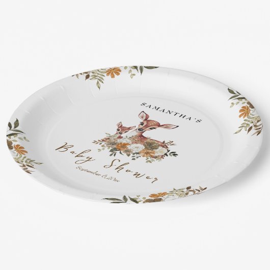 Mama-Hirsche und Baby-Reh-Babydusche Pappteller (Schrägansicht)