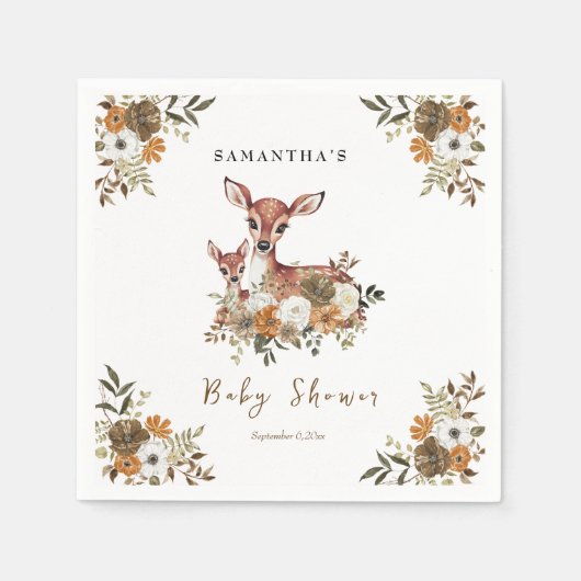 Mama-Hirsche und Baby-Reh-Babydusche Serviette (Vorderseite)