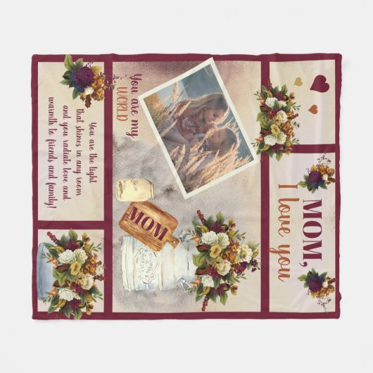Mama I Liebe Ihr Foto fällt floral | Skripttext Fleecedecke (Vorderseite (Horizontal))