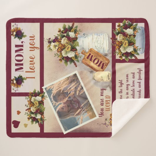 Mama I Liebe Ihr Foto fällt floral | Skripttext Sherpadecke (Vorderseite (Horizontal))