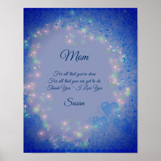 Mama I Liebe Sie Blue Hearts Personalisiert Poster (Vorne)