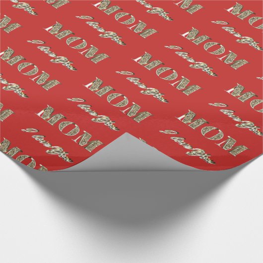 Mama I Liebe Sie Red Gold Glitzern Typografie Geschenkpapier (Ecke)