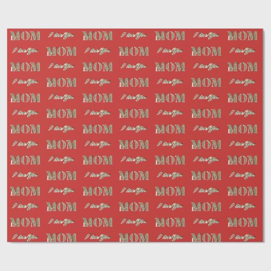 Mama I Liebe Sie Red Gold Glitzern Typografie Geschenkpapier (Flach)