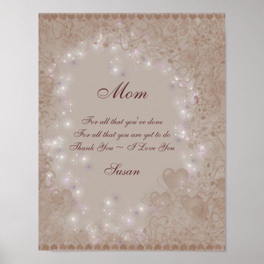 Mama I Liebe Sie Sepia Hearts Personalisiert Poster (Vorne)