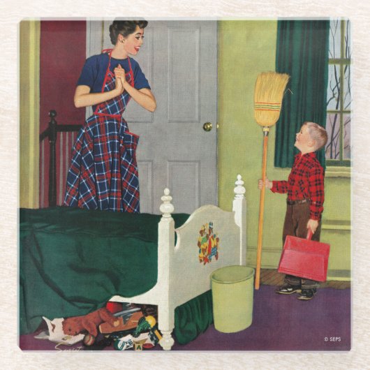 Mama, ich habe mein Zimmer sauber gemacht! Glasuntersetzer (Vorderseite)