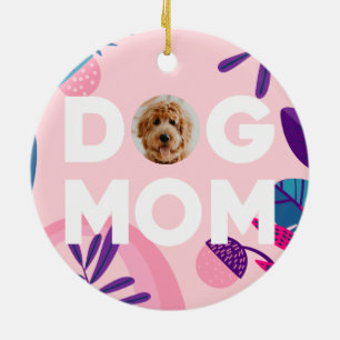 MAMA, Ihr Pup-Foto, Rosa Blume & Blätter Keramik Ornament
