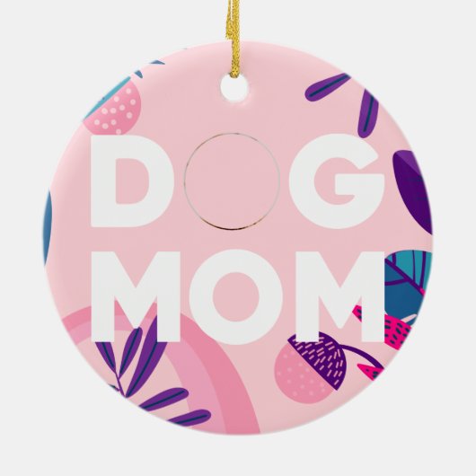 MAMA, Ihr Pup-Foto, Rosa Blume & Blätter Keramik Ornament (Hinten)