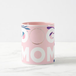 MAMA, Ihr Pup-Foto, Rosa Blume & Blätter Tasse