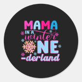 Mama In A Winter Onederland Bday Girl Sweet Snowfl Runder Aufkleber (Vorderseite)