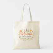 Mama In Bloom Florale Frühlings-Typografie-Design Tragetasche (Rückseite)